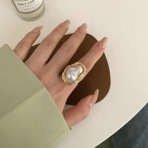 Vintage Irregular Pearl-Look Ring Women's Knuckle Rings, Unique Fashion Open Tail Ring Design