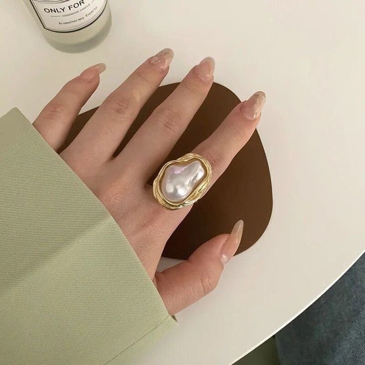 Vintage Irregular Pearl-Look Ring Women's Knuckle Rings, Unique Fashion Open Tail Ring Design