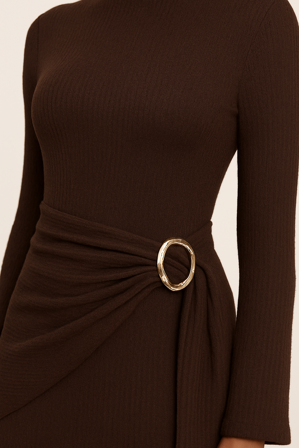 ChatGPT Image Nov 28, 2025, 11_59_29 PM Chocolate Brown Ribbed Knit Wrap Dress - Image 3