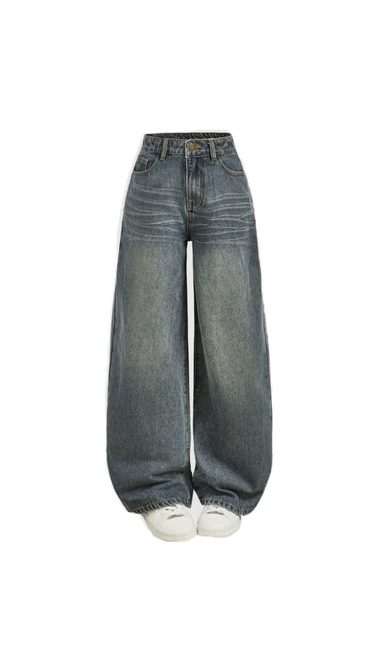 download (14) wide-leg vintage-washed jeans for women - Image 2