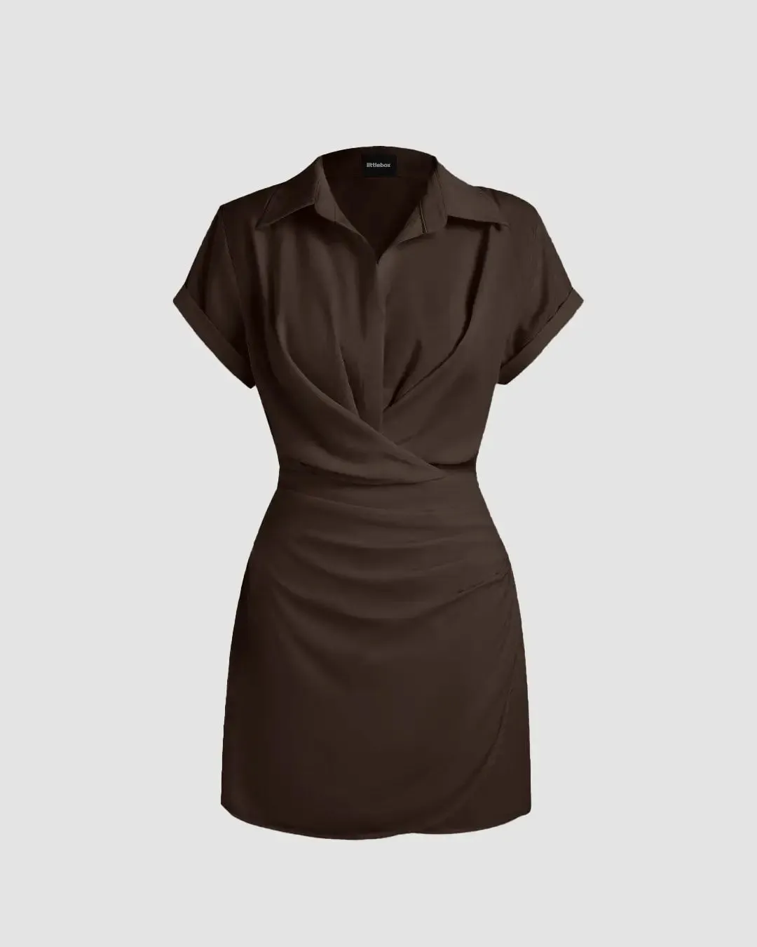 collar wrap buckle dark brown mini dress collar wrap buckle dark brown mini dress