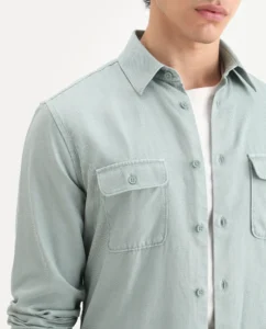 regular fit solid shirt with pocket dusky green