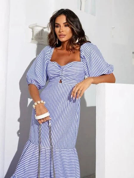 women's striped puff sleeve maxi dress women's striped puff sleeve maxi dress
