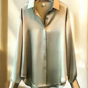 khaki satin shirt for women